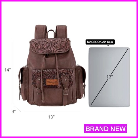 Western Floral Tooled Leather Backpack Purse with Laptop Compartment main image 6